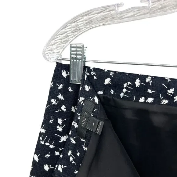 J. Crew Womens Pencil Skirt Daisy Floral Vented Lined Black‎ White Size 4